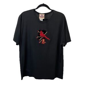 Top Stitch Vintage Embroidered Red Cardinal Black Short Sleeve Shirt Womens XL